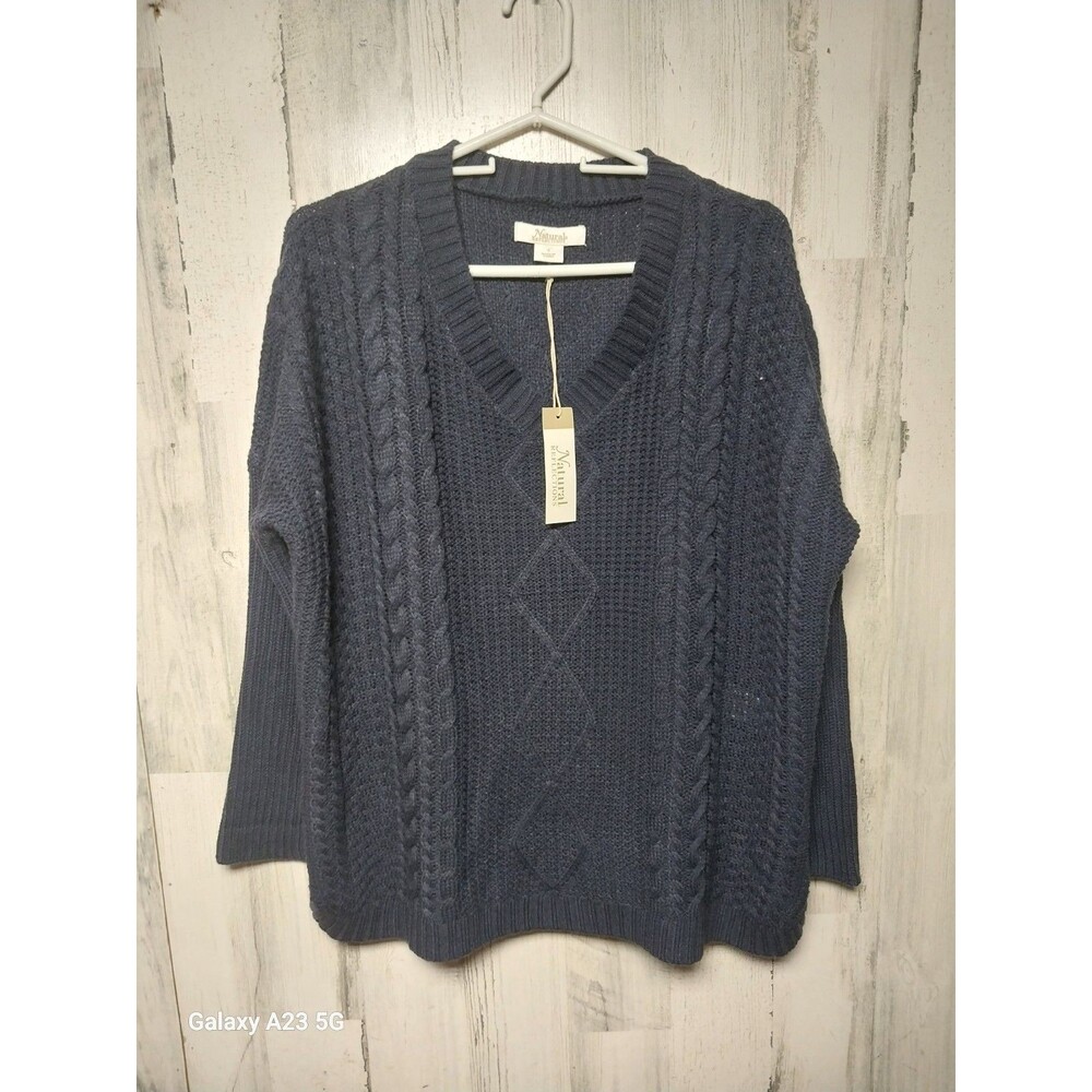 Natural Reflections Women's Small Navy Blue Cabinside Cable Sweater NWT